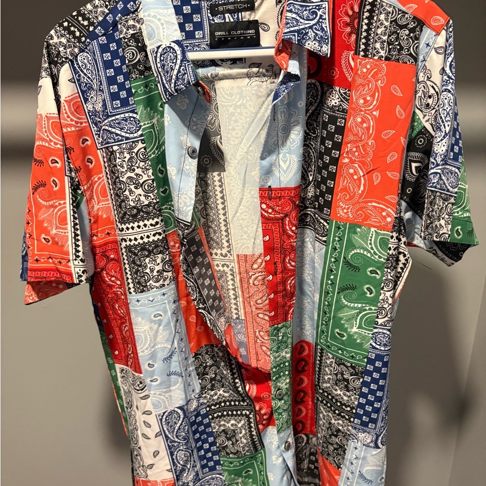 Revolution Men's Vibrant Patchwork Button Down Shirt